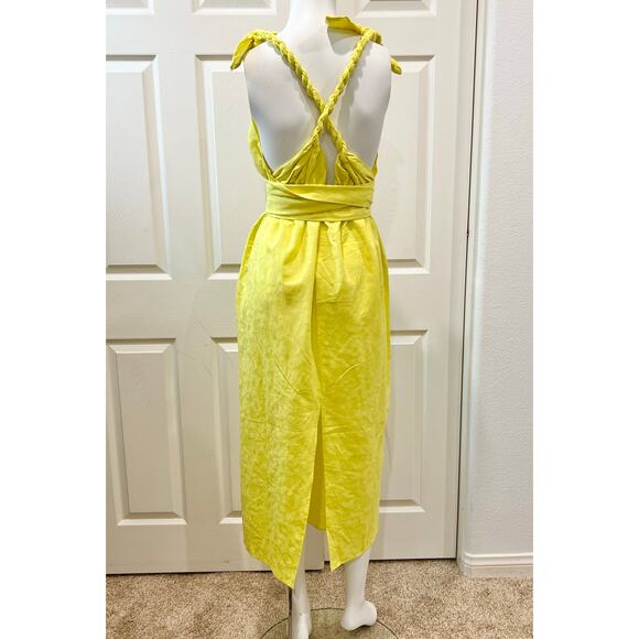 Mara Hoffman Swim Braided Tie Belted Highlighter Yellow Summer Dress Sz L - Picture 4 of 8